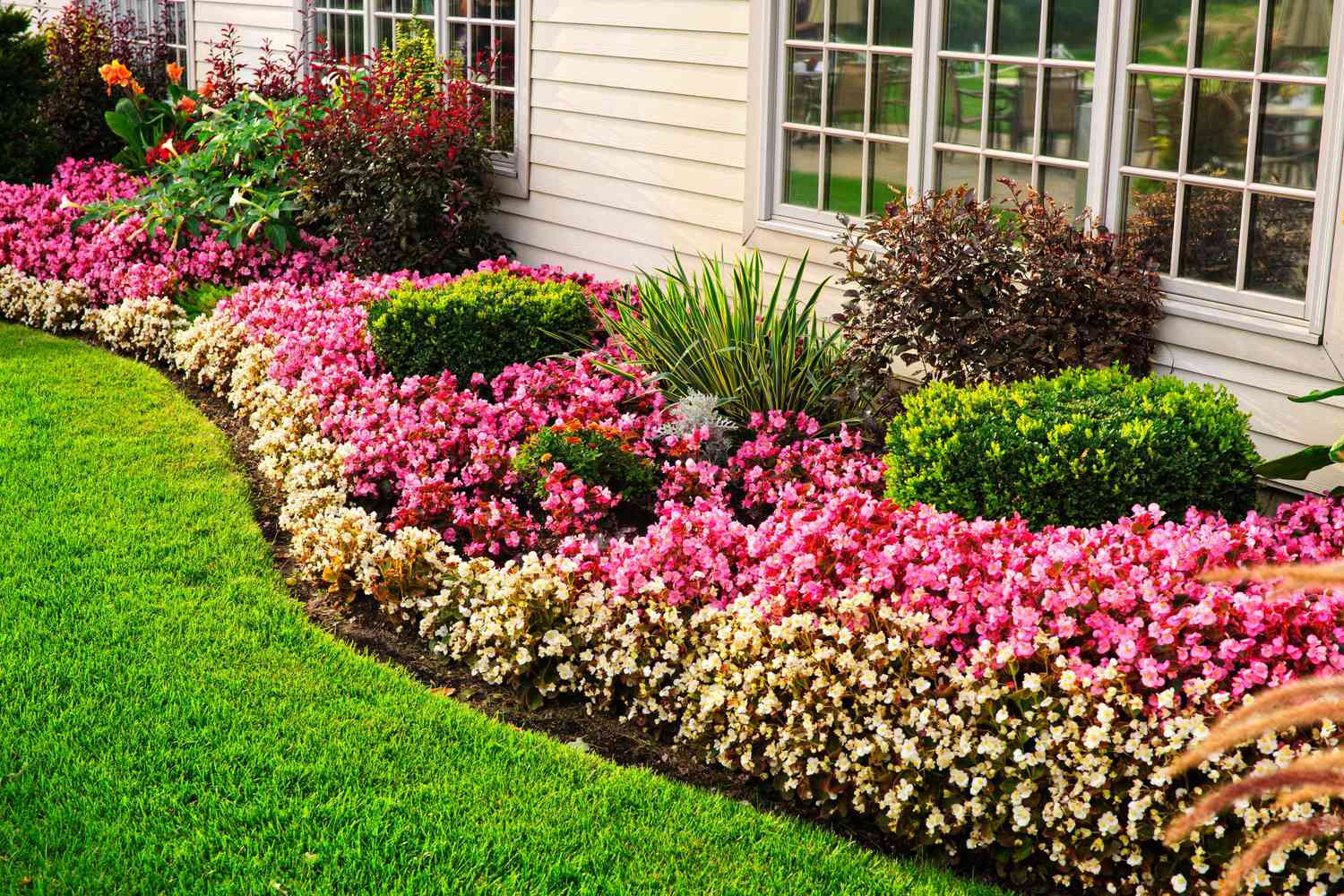 Colorful flower bed installation