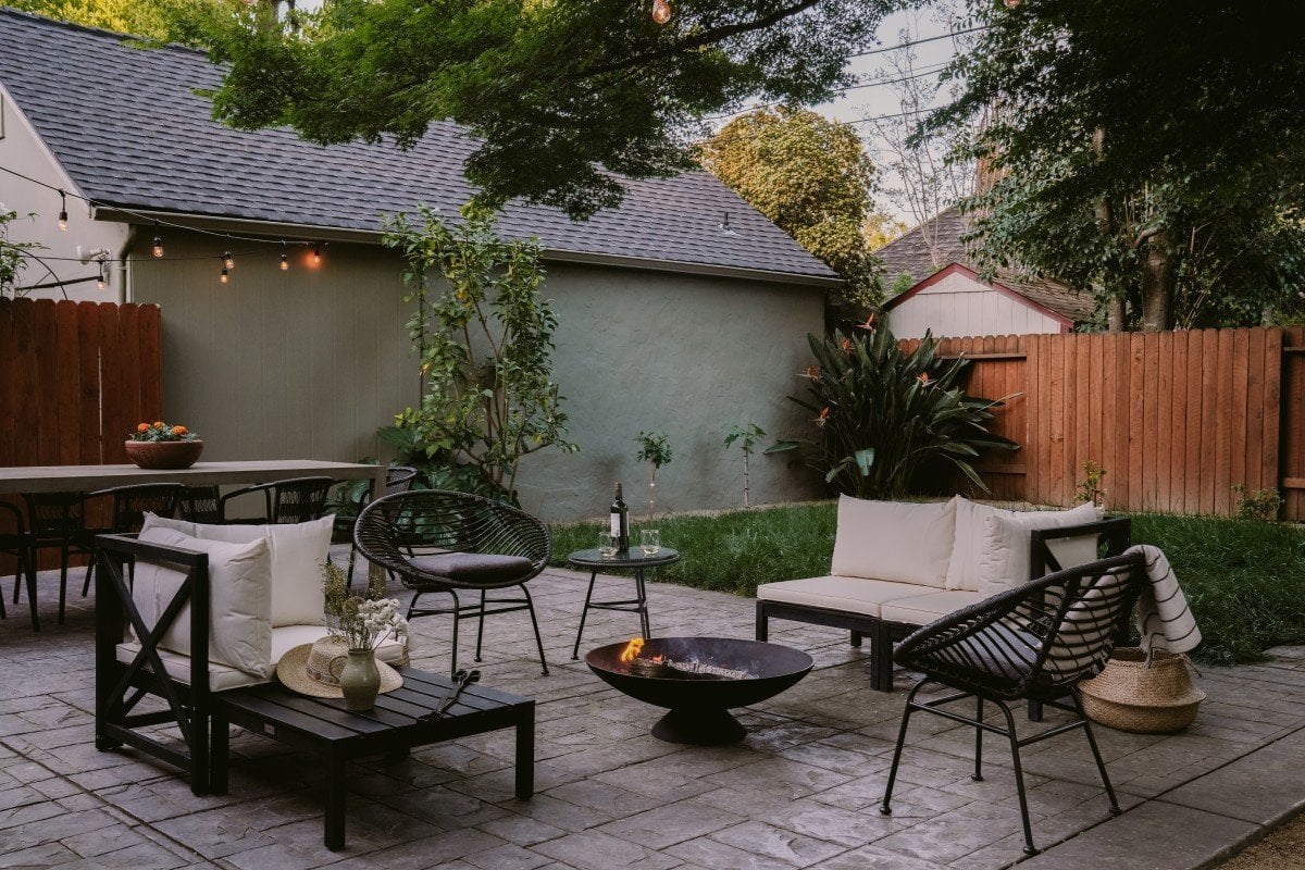 Modern outdoor patio with seating